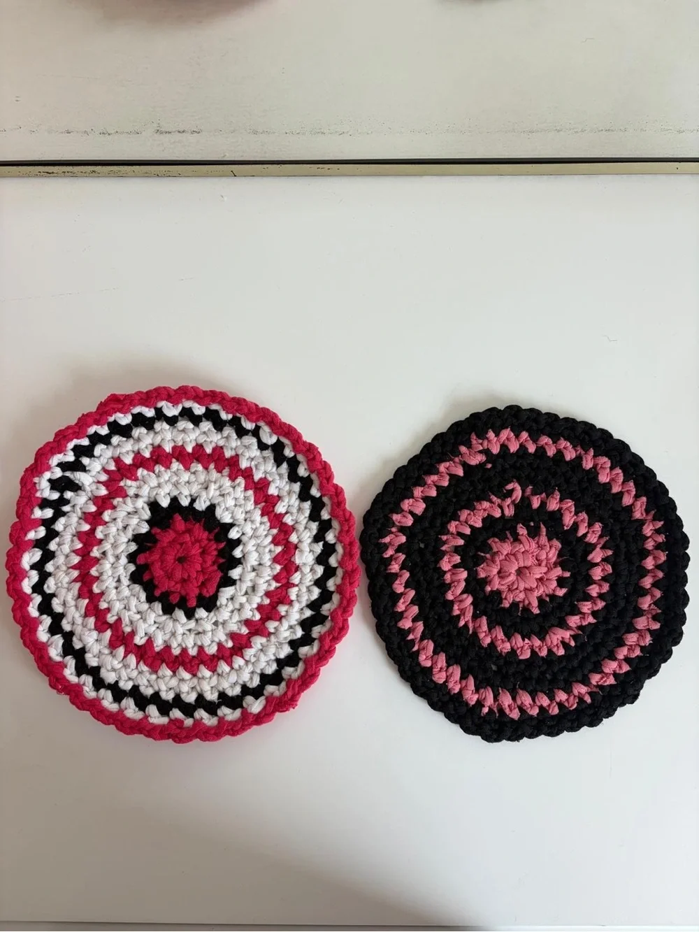 Handmade Crochet Trivet Hot Pad Set of 2 Red White Black